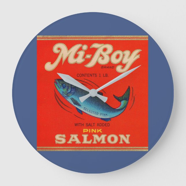 1930s Mi-Boy pink salmon can label Large Clock (Front)