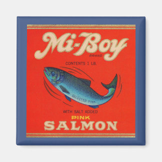 1930s Mi-Boy pink salmon can label Magnet
