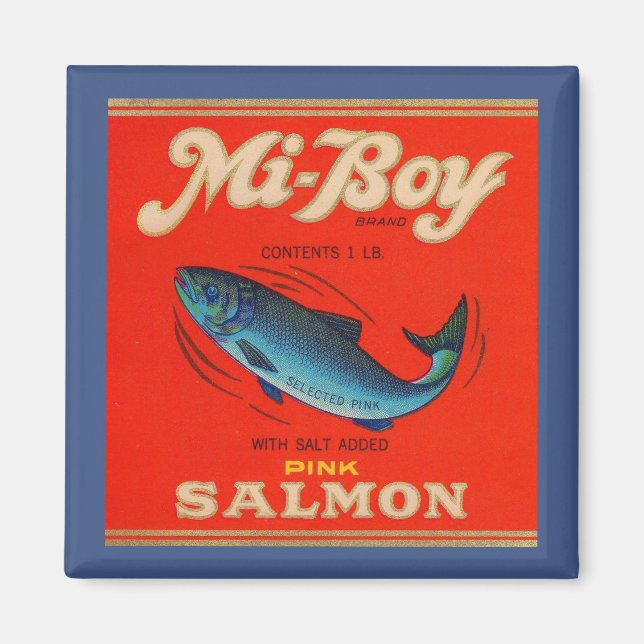 1930s Mi-Boy pink salmon can label Magnet (Front)