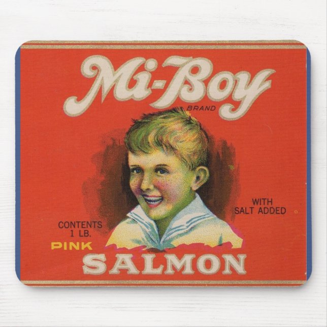 1930s Mi-Boy pink salmon can label Mouse Pad (Front)