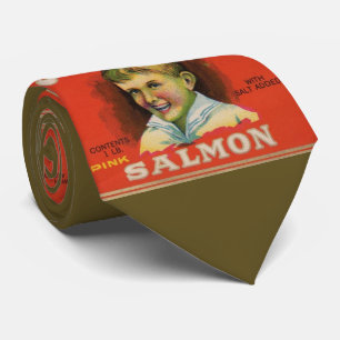 1930s Mi-Boy pink salmon can label print Neck Tie