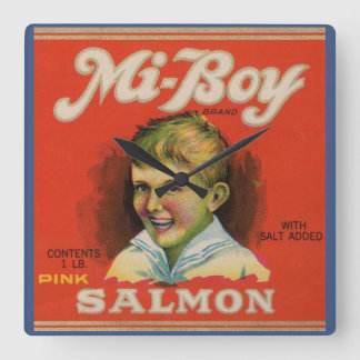 1930s Mi-Boy pink salmon can label Square Wall Clock