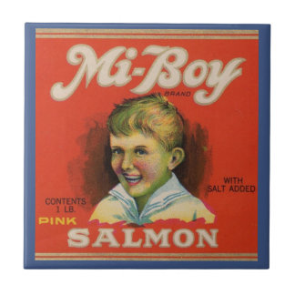 1930s Mi-Boy pink salmon can label Tile