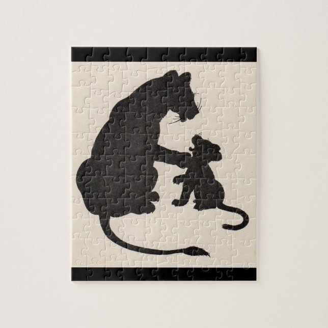 1930s mother lion and cub silhouette jigsaw puzzle (Vertical)
