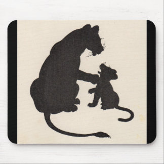1930s mother lion and cub silhouette mouse pad
