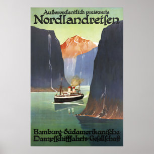 1930s Norway Fjord Travel Poster Vintage Cruise