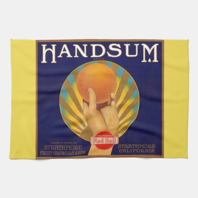 1930s orange crate label Handsum print Kitchen Towel (Horizontal)