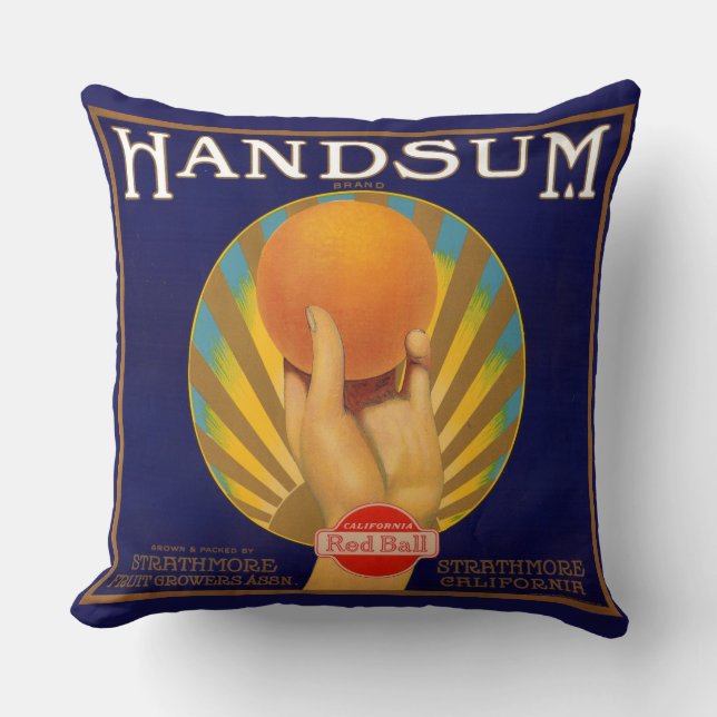 1930s orange crate label Handsum Throw Pillow (Front)