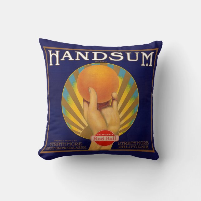 1930s orange crate label Handsum Throw Pillow (Front)