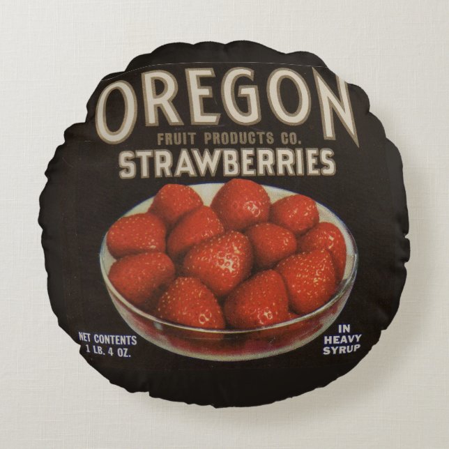 1930s Oregon Strawberries Round Pillow (Front)