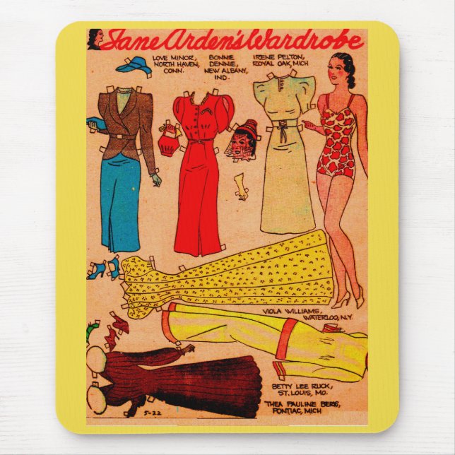1930s paper doll Jane Arden four lovely outfits Mouse Pad (Front)