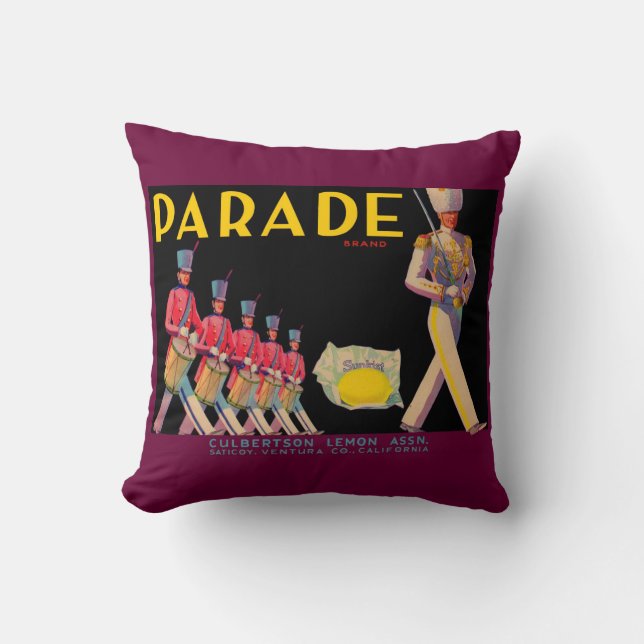 1930s Parade lemon crate label print Throw Pillow (Front)