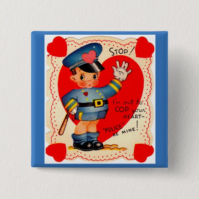 1930s police boy valentine pinback button (Front)