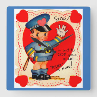 1930s police boy valentine square wall clock