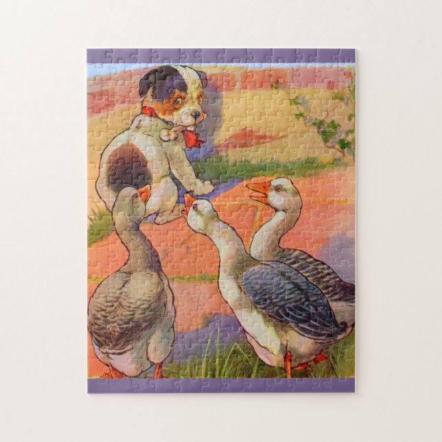 1930s puppy and geese jigsaw puzzle (Vertical)