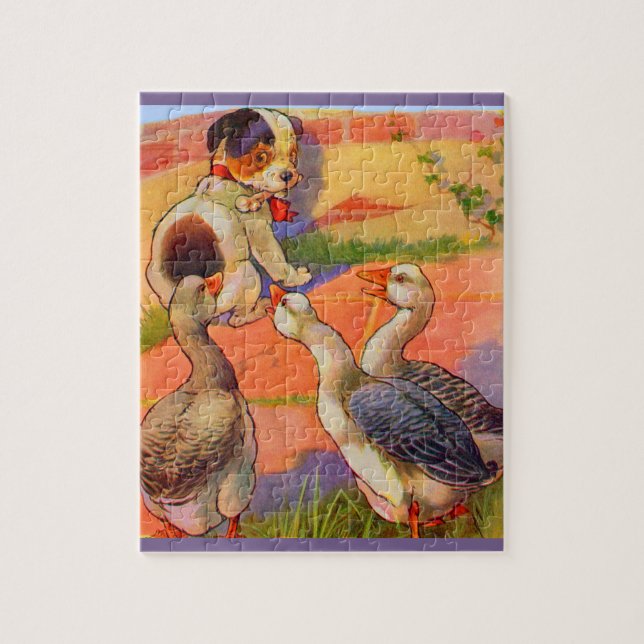 1930s puppy and geese jigsaw puzzle (Vertical)