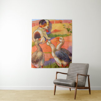 1930s puppy and geese tapestry