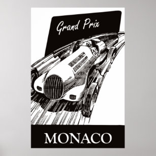 1930s Race Car Vintage Retro Grand Prix Monaco Poster