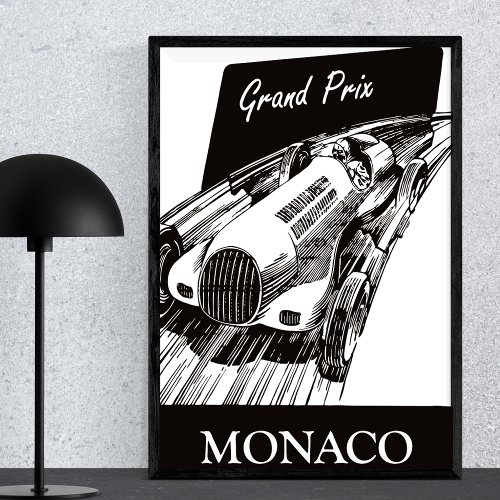 1930s Race Car Vintage Retro Grand Prix Monaco Poster