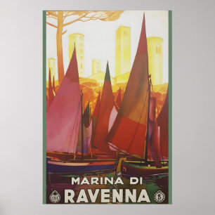 1930s Ravenna Italy Colorful Vintage Style Travel Poster