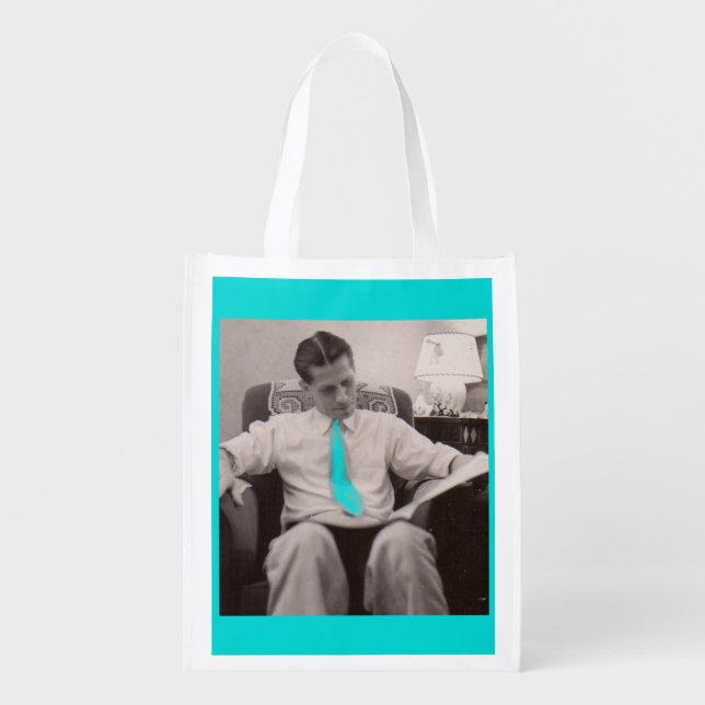 1930s reading the paper reusable grocery bag (Front)