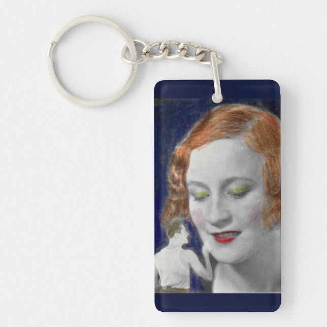 1930s redhead woman and her teeny tiny husband keychain (Front)