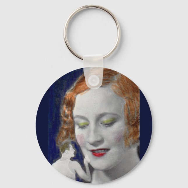 1930s redhead woman and her teeny tiny husband keychain (Front)