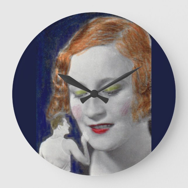 1930s redhead woman and her teeny tiny husband large clock (Front)
