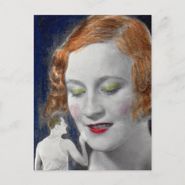 1930s redhead woman and her teeny tiny husband postcard (Front)