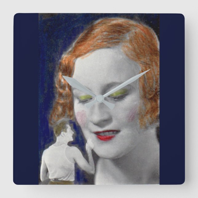 1930s redhead woman and her teeny tiny husband square wall clock (Front)
