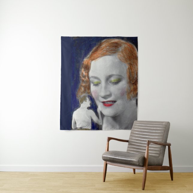 1930s redhead woman and her teeny tiny husband tapestry (In Situ)