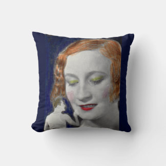 1930s redhead woman and her teeny tiny husband throw pillow
