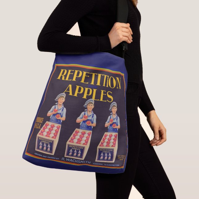 1930s Repetition Apples crate label Crossbody Bag (Close Up)