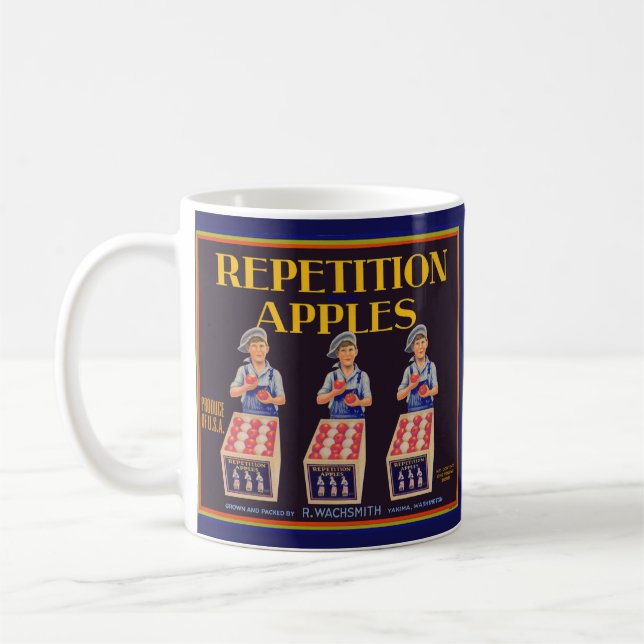 1930s Repetition Apples crate label print Coffee Mug (Left)