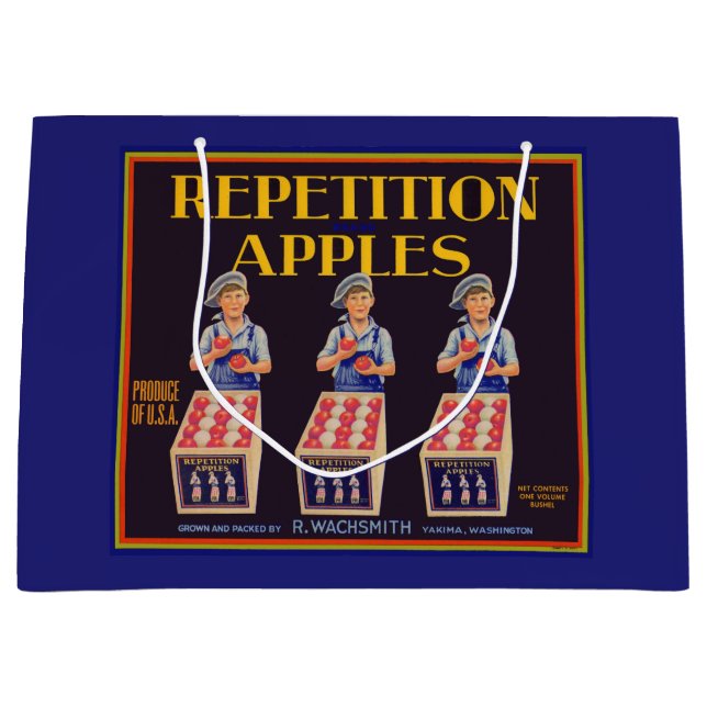 1930s Repetition Apples crate label print Large Gift Bag (Front)