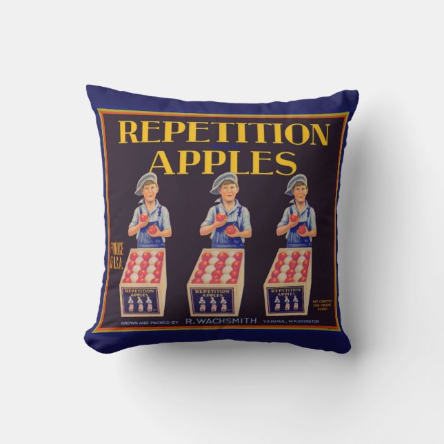 1930s Repetition Apples crate label print Throw Pillow (Front)