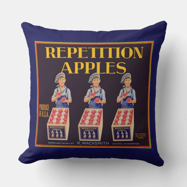 1930s Repetition Apples crate label print Throw Pillow (Front)