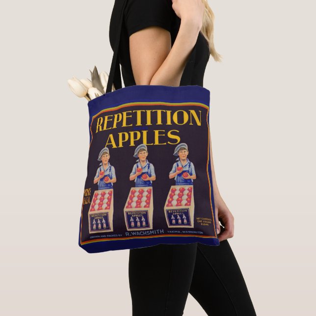 1930s Repetition Apples crate label print Tote Bag (Close Up)