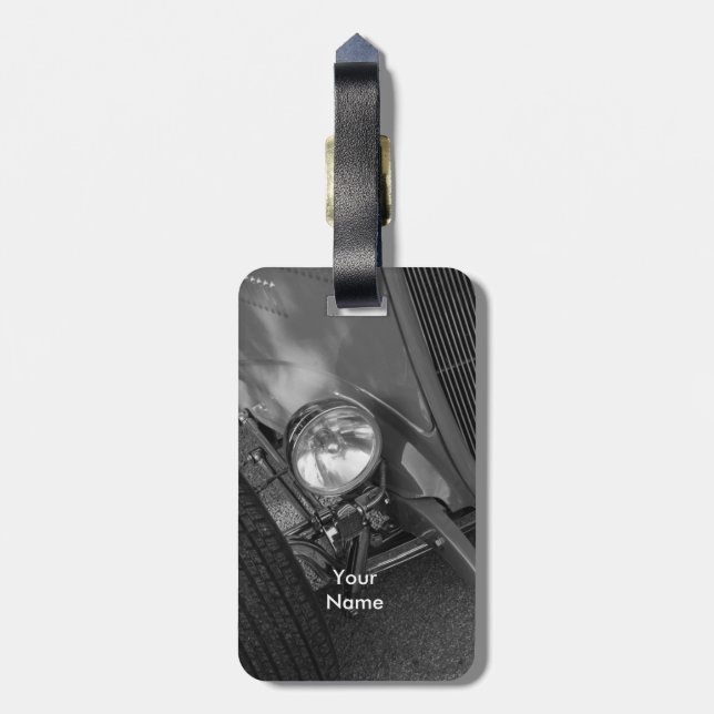 1930's Roadster Grayscale Luggage Tag (Back Vertical)