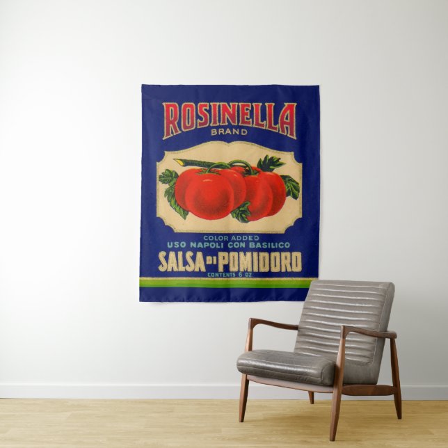 1930s Rosinella tomato sauce can label Tapestry (In Situ)