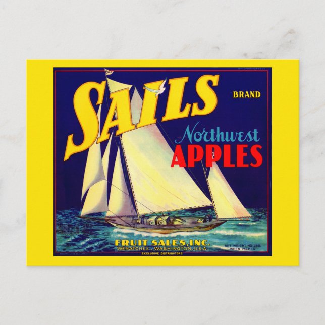 1930s Sails Northwest Apples crate label  Postcard (Front)