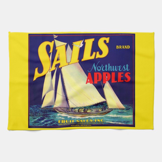 1930s Sails Northwest Apples crate label print Kitchen Towel (Horizontal)