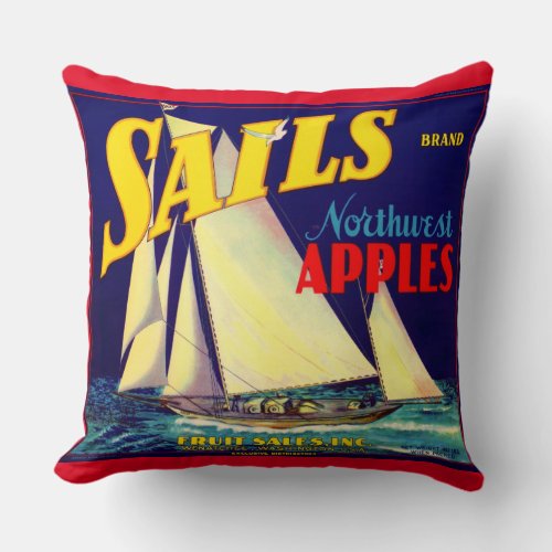 1930s Sails Northwest Apples crate label print Throw Pillow