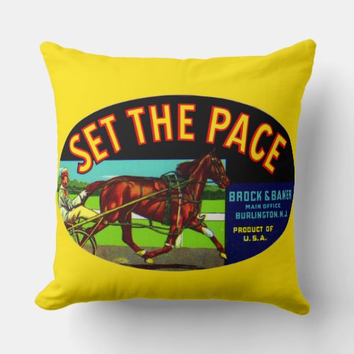 1930s Set the Pace vegetable crate label print Throw Pillow