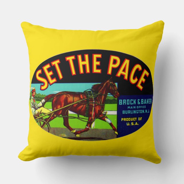 1930s Set the Pace vegetable crate label print Throw Pillow (Front)