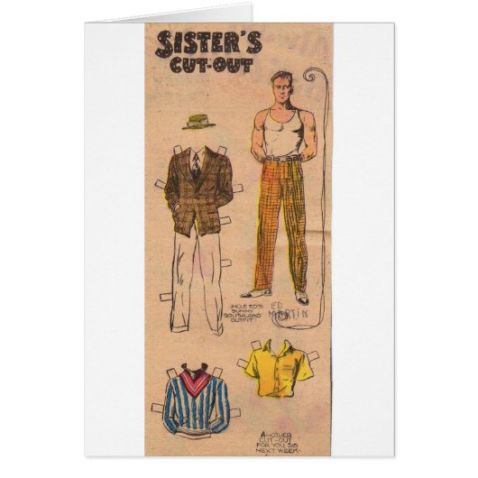 1930s Sister's Cut Out handsome man paper doll Cards (Front)
