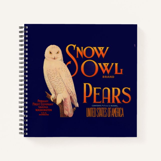 1930s Snow Owl brand pears fruit crate  label Notebook (Front)