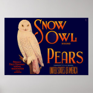 1930s Snow Owl brand pears fruit crate label Poster