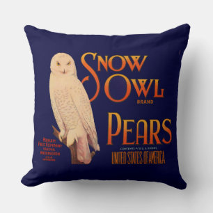 1930s Snow Owl brand pears fruit crate label print Throw Pillow