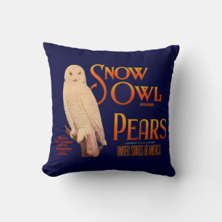 1930s Snow Owl brand pears fruit crate label print Throw Pillow
